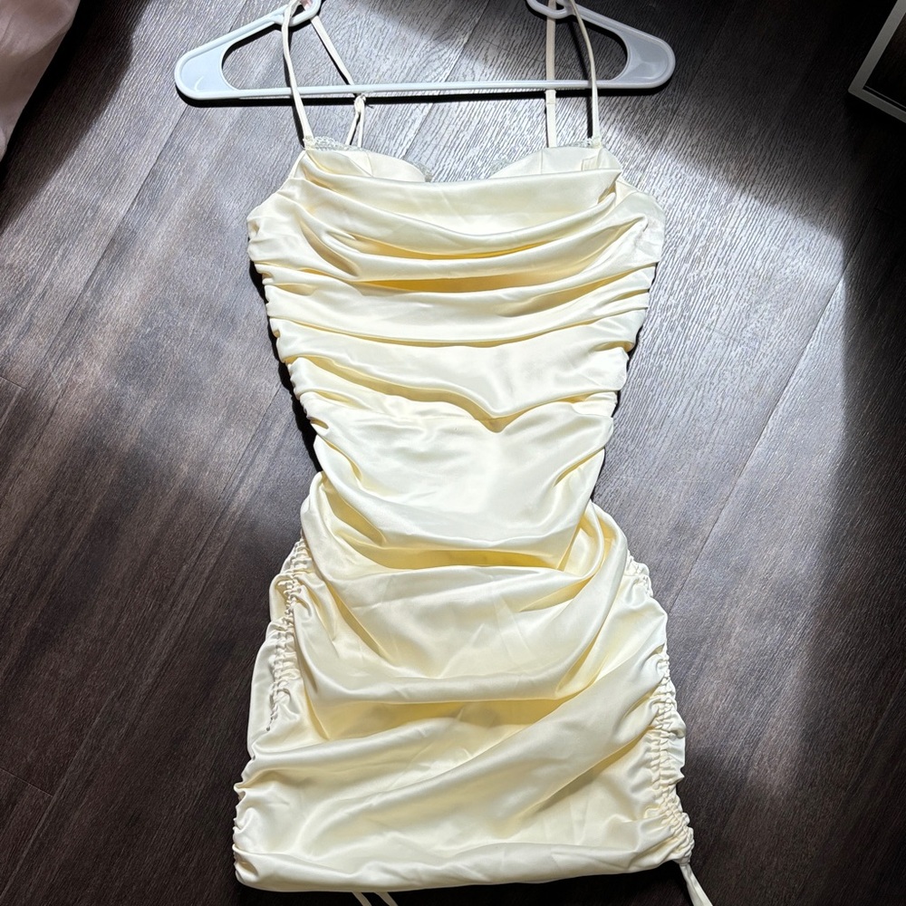 Oh Polly Cream Ruched Mini Dress